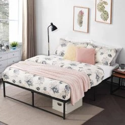 King size Bed Frame, 77.5 " W， Metal Platform Bed Frames No Box Spring Needed, Heavy Duty Steel Slat Support, Black by VECELO -Camaflexi Shop black vecelo platform beds khd yt k09 1f 1000