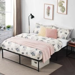 King size Bed Frame, 77.5 " W， Metal Platform Bed Frames No Box Spring Needed, Heavy Duty Steel Slat Support, Black by VECELO -Camaflexi Shop black vecelo platform beds khd yt k09 66 1000