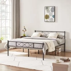 Queen Size Metal Bed Frame 60 in. W Metal Platform Bed Headboard and Footboard Metal Slat Support Black Bed Frames by VECELO -Camaflexi Shop black vecelo platform beds khd yt q08 1f 1000