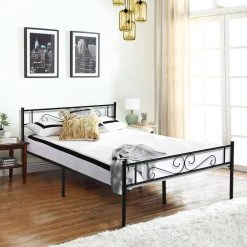 Queen Size Bed Frame with Headboard and Footboard, No Box Spring Needed Heavy Duty Metal Platform, Black, 63" W by VECELO -Camaflexi Shop black vecelo platform beds khd yt q10 1f 1000