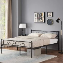 Queen Size Bed Frame with Headboard and Footboard, No Box Spring Needed Heavy Duty Metal Platform, Black, 63" W by VECELO -Camaflexi Shop black vecelo platform beds khd yt q10 31 1000