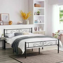 Queen Size Bed Frame with Headboard and Footboard, No Box Spring Needed Heavy Duty Metal Platform, Black, 63" W by VECELO -Camaflexi Shop black vecelo platform beds khd yt q10 76 1000