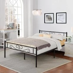 Queen Size Bed Frame with Headboard and Footboard, No Box Spring Needed Heavy Duty Metal Platform, Black, 63" W by VECELO -Camaflexi Shop black vecelo platform beds khd yt q10 fa 1000