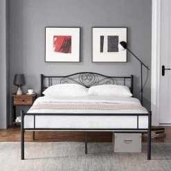 63 in. W Industrial Black Finish Queen/Full/Twin Metal Bedframe with Headboard and Footboard by VECELO -Camaflexi Shop black vecelo platform beds khd yt q11 1f 1000