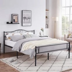 63 in. W Industrial Black Finish Queen/Full/Twin Metal Bedframe with Headboard and Footboard by VECELO -Camaflexi Shop black vecelo platform beds khd yt q11 66 1000