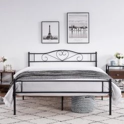 63 in. W Industrial Black Finish Queen/Full/Twin Metal Bedframe with Headboard and Footboard by VECELO -Camaflexi Shop black vecelo platform beds khd yt q11 76 1000