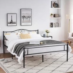 63 in. W Industrial Black Finish Queen/Full/Twin Metal Bedframe with Headboard and Footboard by VECELO -Camaflexi Shop black vecelo platform beds khd yt q11 c3 1000