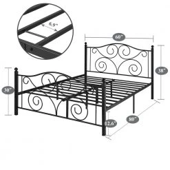 Queen Size Bed Frame Support with Headboard and Footboard, No Box Spring Need Metal Platform Bed, Black, 60"W by VECELO 14 Queen Size Bed Frame Support with Headboard and Footboard, No Box Spring Need Metal Platform Bed, Black, 60"W by VECELO -Camaflexi Shop black vecelo platform beds khd yt q16 1f 1000