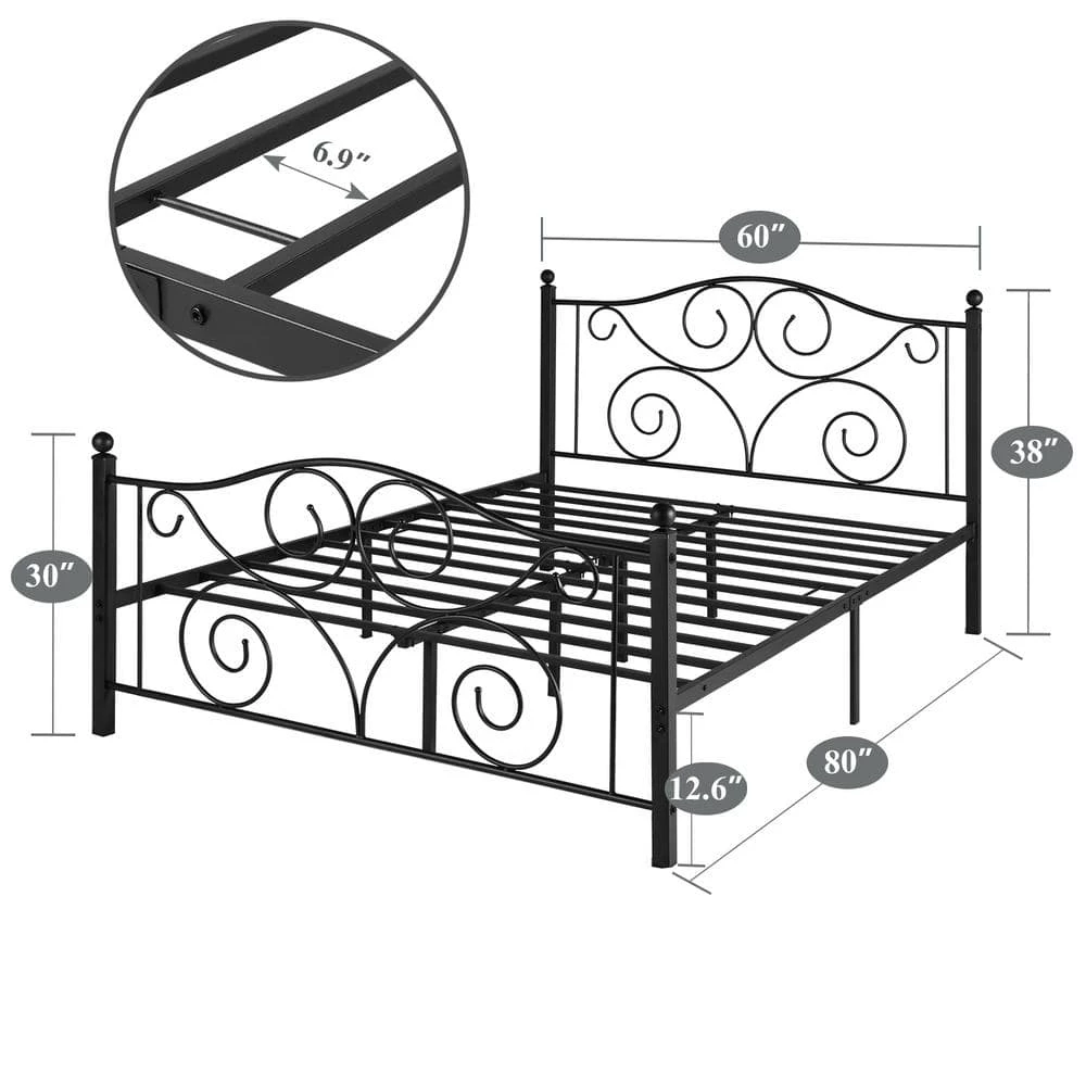 Queen Size Bed Frame Support with Headboard and Footboard, No Box Spring Need Metal Platform Bed, Black, 60"W by VECELO 7 Queen Size Bed Frame Support with Headboard and Footboard, No Box Spring Need Metal Platform Bed, Black, 60"W by VECELO - Image 5