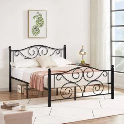 Queen Size Bed Frame Support with Headboard and Footboard, No Box Spring Need Metal Platform Bed, Black, 60"W by VECELO 17 Queen Size Bed Frame Support with Headboard and Footboard, No Box Spring Need Metal Platform Bed, Black, 60"W by VECELO -Camaflexi Shop black vecelo platform beds khd yt q16 31 1000