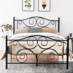 Queen Size Bed Frame Support with Headboard and Footboard, No Box Spring Need Metal Platform Bed, Black, 60"W by VECELO 13 Queen Size Bed Frame Support with Headboard and Footboard, No Box Spring Need Metal Platform Bed, Black, 60"W by VECELO -Camaflexi Shop black vecelo platform beds khd yt q16 4f 1000