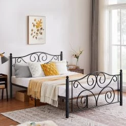 Queen Size Bed Frame Support with Headboard and Footboard, No Box Spring Need Metal Platform Bed, Black, 60"W by VECELO 12 Queen Size Bed Frame Support with Headboard and Footboard, No Box Spring Need Metal Platform Bed, Black, 60"W by VECELO -Camaflexi Shop black vecelo platform beds khd yt q16 66 1000