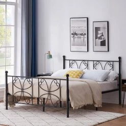 63 in. W Black Bed Frame Black Single Platform Steel Bed Frame with Storage Queen Size Bed Mattress Foundation Support by VECELO -Camaflexi Shop black vecelo platform beds khd yt q27 31 1000