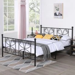 63 in. W Black Bed Frame Black Single Platform Steel Bed Frame with Storage Queen Size Bed Mattress Foundation Support by VECELO -Camaflexi Shop black vecelo platform beds khd yt q27 44 1000