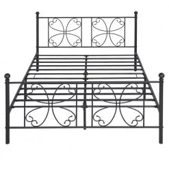 63 in. W Black Bed Frame Black Single Platform Steel Bed Frame with Storage Queen Size Bed Mattress Foundation Support by VECELO