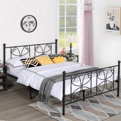 63 in. W Black Bed Frame Black Single Platform Steel Bed Frame with Storage Queen Size Bed Mattress Foundation Support by VECELO -Camaflexi Shop black vecelo platform beds khd yt q27 66 1000
