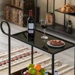 Metal Wine Bar Serving Cart with Rolling Wheels and Handles for Dining Living room or Entryway by Vintiquewise -Camaflexi Shop black vintiquewise bar carts qi004277 44 1000