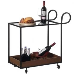 Metal Wine Bar Serving Cart with Rolling Wheels and Handles for Dining Living room or Entryway by Vintiquewise