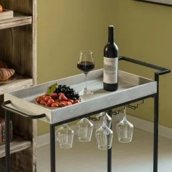 Metal Wine Bar Serving Cart with Rolling Wheels Wine Rack and Glass Holder by Vintiquewise -Camaflexi Shop black vintiquewise bar carts qi004279 44 1000