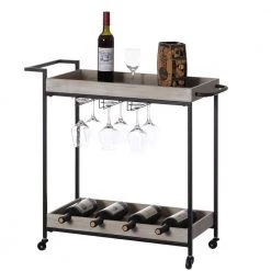 Metal Wine Bar Serving Cart with Rolling Wheels Wine Rack and Glass Holder by Vintiquewise