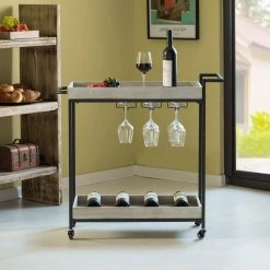 Metal Wine Bar Serving Cart with Rolling Wheels Wine Rack and Glass Holder by Vintiquewise -Camaflexi Shop black vintiquewise bar carts qi004279 fa 1000
