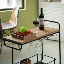 Metal Wine Bar Serving Cart with Rolling Wheels Wine Rack and Glass Holder by Vintiquewise -Camaflexi Shop black vintiquewise bar carts qi004280 44 1000