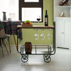 Metal Wine Bar Serving Cart with Rolling Wheels Wine Rack and Glass Holder by Vintiquewise -Camaflexi Shop black vintiquewise bar carts qi004280 fa 1000