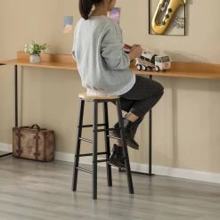 Black 28" High Wooden Rustic Round Bar Stool Backless with Footrest for Indoor and Outdoor by Vintiquewise -Camaflexi Shop black vintiquewise bar stools qi004466 31 1000
