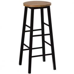 Black 28" High Wooden Rustic Round Bar Stool Backless with Footrest for Indoor and Outdoor by Vintiquewise