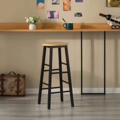 Black 28" High Wooden Rustic Round Bar Stool Backless with Footrest for Indoor and Outdoor by Vintiquewise -Camaflexi Shop black vintiquewise bar stools qi004466 c3 1000