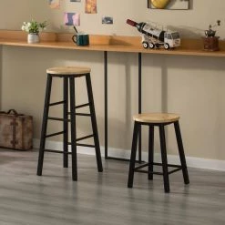 17.5 in. High Wooden Black Round Bar Stool with Footrest for Indoor and Outdoor by Vintiquewise -Camaflexi Shop black vintiquewise bar stools qi004467 44 1000