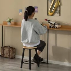 17.5 in. High Wooden Black Round Bar Stool with Footrest for Indoor and Outdoor by Vintiquewise -Camaflexi Shop black vintiquewise bar stools qi004467 4f 1000