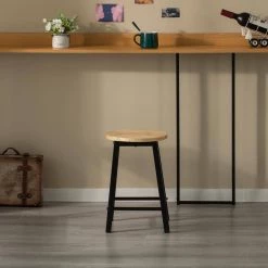 17.5 in. High Wooden Black Round Bar Stool with Footrest for Indoor and Outdoor by Vintiquewise -Camaflexi Shop black vintiquewise bar stools qi004467 fa 1000