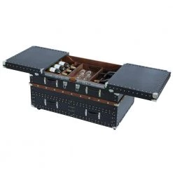 Black Crocodile Leather Coffee End Table and Wine Bar Trunk with Sliding Top and Drawers by Vintiquewise -Camaflexi Shop black vintiquewise end side tables qi003412l 4f 1000