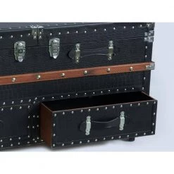 Black Crocodile Leather Coffee End Table and Wine Bar Trunk with Sliding Top and Drawers by Vintiquewise -Camaflexi Shop black vintiquewise end side tables qi003412l fa 1000