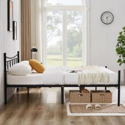 Bed Frame, Black, Wide Carbon Steel Bed Frame, Full 54 in. W, Platform Bed with Headboard and Footboard by VECELO -Camaflexi Shop black1 vecelo platform beds qh khd rb f30 31 1000