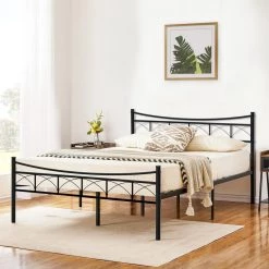 Bed Frame, Black, Wide Carbon Steel Bed Frame, Full 54 in. W, Platform Bed with Headboard and Footboard by VECELO -Camaflexi Shop black1 vecelo platform beds qh khd rb f30 4f 1000