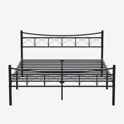 Bed Frame, Black, Wide Carbon Steel Bed Frame, Full 54 in. W, Platform Bed with Headboard and Footboard by VECELO