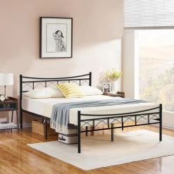 Bed Frame, Black, Wide Carbon Steel Bed Frame, Full 54 in. W, Platform Bed with Headboard and Footboard by VECELO -Camaflexi Shop black1 vecelo platform beds qh khd rb f30 c3 1000