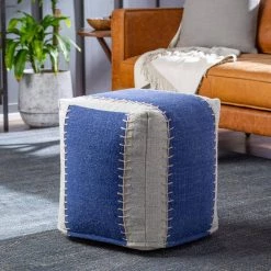 Remiel Striped Blue Wool Cube Accent Pouf by Artistic Weavers -Camaflexi Shop blue artistic weavers ottomans s00161025464 31 1000