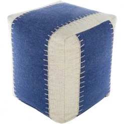 Remiel Striped Blue Wool Cube Accent Pouf by Artistic Weavers