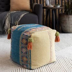 Rita Oriental Bright Blue Cotton Cube Accent Pouf by Artistic Weavers -Camaflexi Shop bright blue artistic weavers ottomans s00161026536 31 1000
