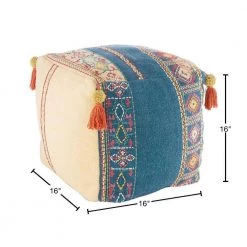 Rita Oriental Bright Blue Cotton Cube Accent Pouf by Artistic Weavers -Camaflexi Shop bright blue artistic weavers ottomans s00161026536 40 1000