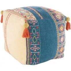 Rita Oriental Bright Blue Cotton Cube Accent Pouf by Artistic Weavers