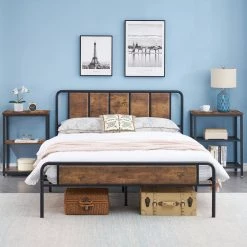 3-Tier Brown Side Table，Stable Open Book Shelves with Metal Frames, Rectangle End table，13.8"W x 21.6"D x 30"H，Set Of 2 by VECELO -Camaflexi Shop brown a2 vecelo end side tables khd xf nt05 brn a2 c3 1000