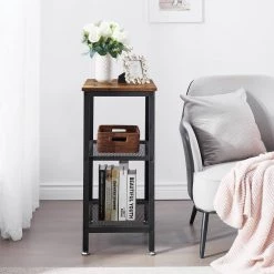 3-Tier Brown Side Table，Stable Open Book Shelves with Metal Frames, Rectangle End table，13.8"W x 21.6"D x 30"H，Set Of 2 by VECELO -Camaflexi Shop brown a2 vecelo end side tables khd xf nt05 brn a2 fa 1000
