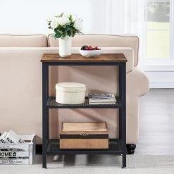 3 Tier End Table, Storage Rack with Open Shelves, Brown Side Table with Rectangle shelf，13.8"W x 23.6"D x 30"H，Set of 2 by VECELO -Camaflexi Shop brown a2 vecelo end side tables khd xf nt06 brn a2 31 1000