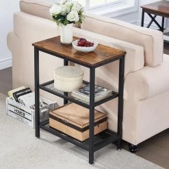 3 Tier End Table, Storage Rack with Open Shelves, Brown Side Table with Rectangle shelf，13.8"W x 23.6"D x 30"H，Set of 2 by VECELO -Camaflexi Shop brown a2 vecelo end side tables khd xf nt06 brn a2 4f 1000