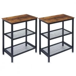 3 Tier End Table, Storage Rack with Open Shelves, Brown Side Table with Rectangle shelf，13.8"W x 23.6"D x 30"H，Set of 2 by VECELO