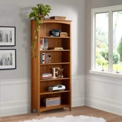 Shaker Style 72 in. Cherry Wood 6-shelf Standard Bookcase with Adjustable Shelves by Camaflexi -Camaflexi Shop brown camaflexi bookcases bookshelves shk345 31 1000
